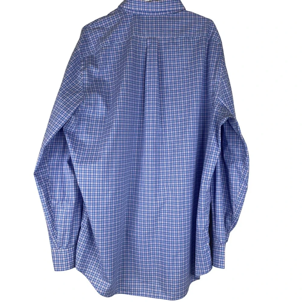 Lauren Ralph Lauren Shirt Mens 18 36/37 Blue Pink Plaid Stretch Tall Fit Button